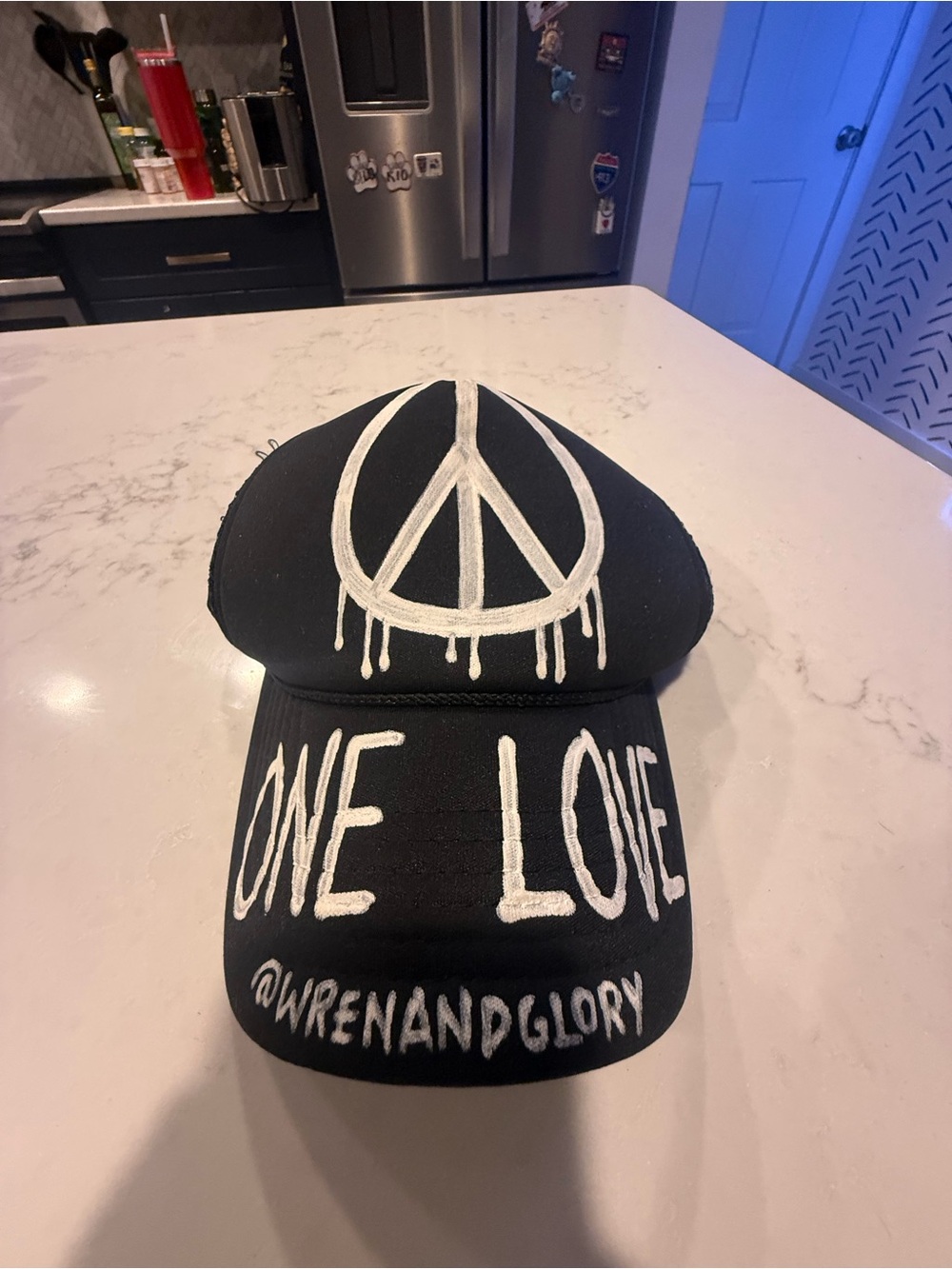 Black 'One Love' Peace Sign Baseball Cap